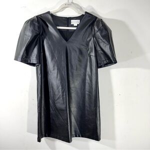 Loveriche Black Vegan Leather Dress puff Sleeve